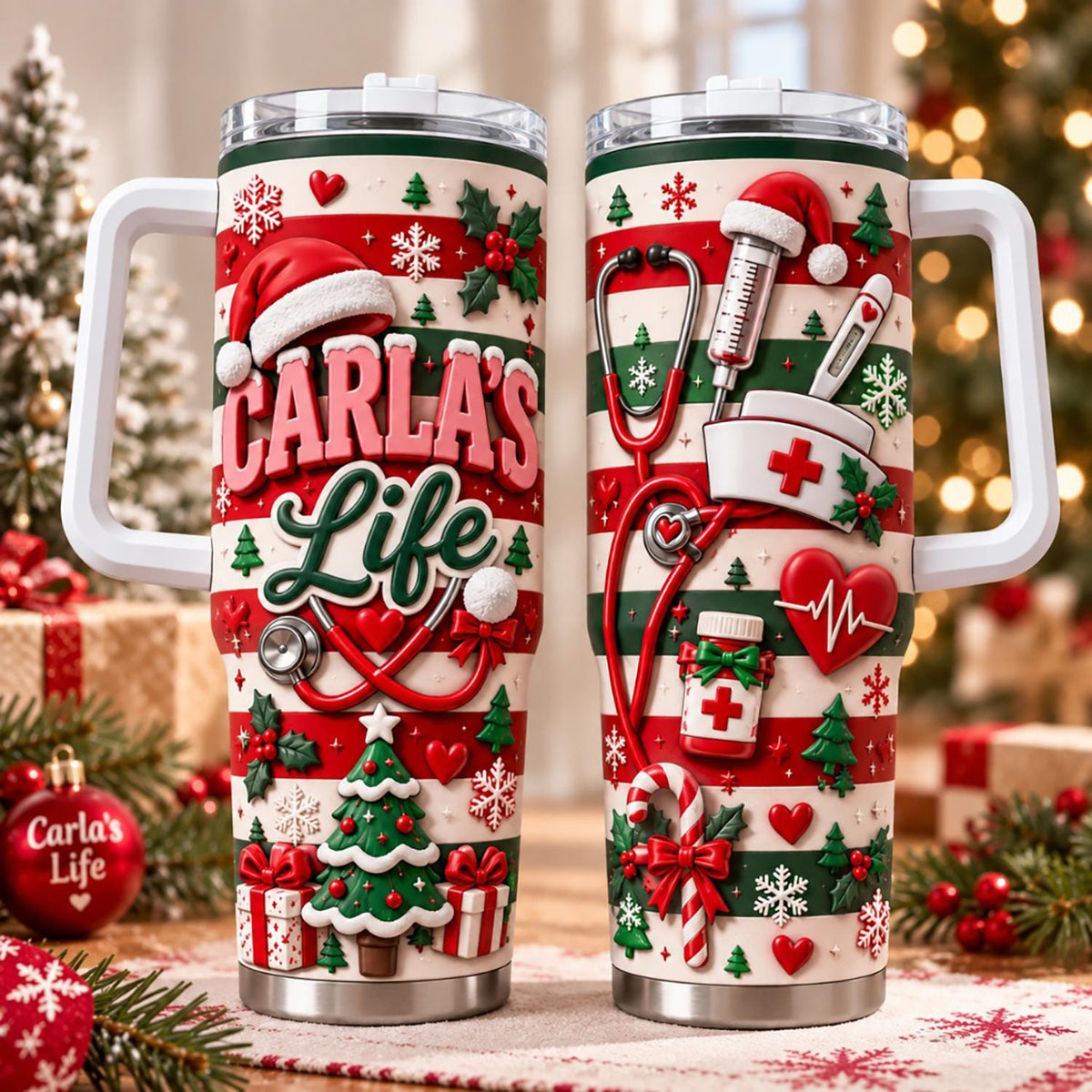 Personalized Nurse Christmas Tumbler 40oz, Custom Name Cup, Christmas Nurse Tumbler, Medical Worker Gift, Nurse Appreciation Gift