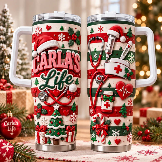 Personalized Nurse Christmas Tumbler 40oz, Custom Name Cup, Christmas Nurse Tumbler, Medical Worker Gift, Nurse Appreciation Gift