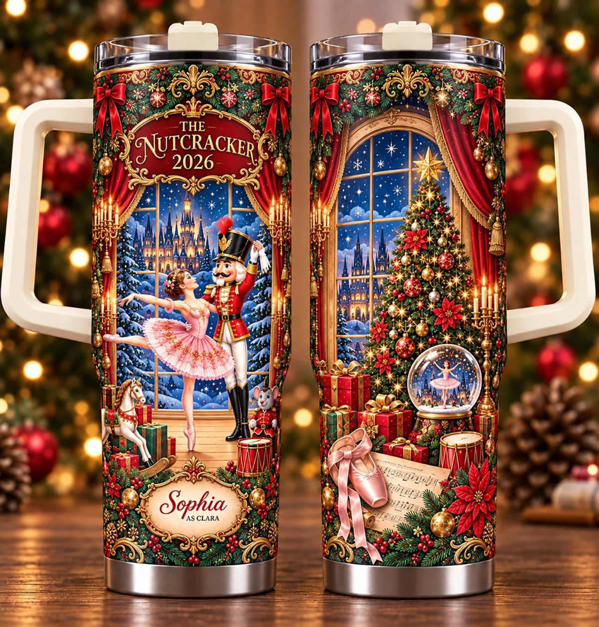 Personalized Nutcracker Christmas Tumbler 40oz, Custom Name Cup, Ballet Christmas Tumbler, Nutcracker Gift, Holiday Gift