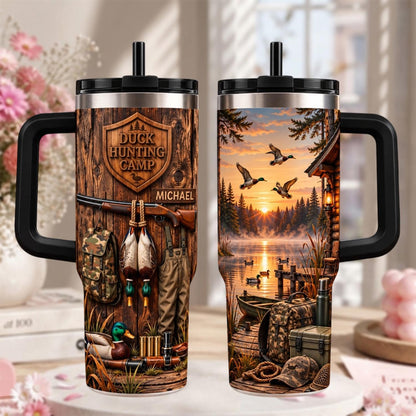 Personalized Duck Hunting Tumbler 40oz, Custom Name Cup With Handle, Duck Hunter Drinkware, Hunting Gift