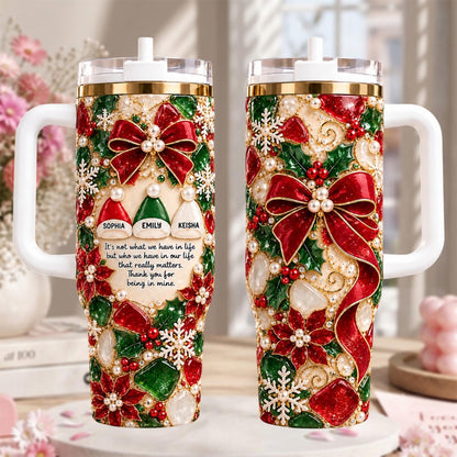 Christmas Tumbler 40oz With Handle, Personalized Christmas Cup, Custom Name Holiday Tumbler, Merry Christmas Travel Cup
