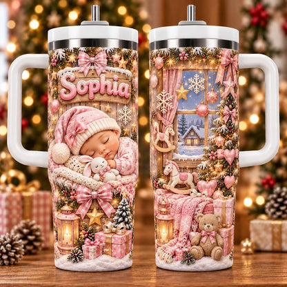 Personalized Baby Christmas Tumbler 40oz, Custom Boy Or Girl Cup, Cute Winter Gift For Mom Dad