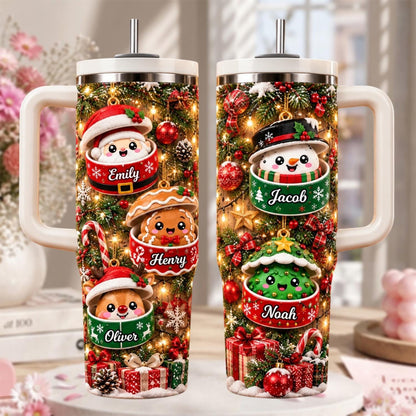 Personalized Christmas Dumpling Squishy Tumbler 40oz, Custom Family Name Cup, Cute Holiday Tumbler, Family Christmas Gift