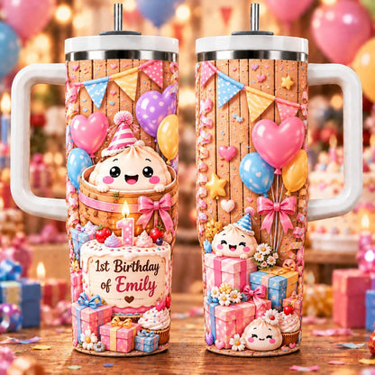 Personalized Dumpling Squishy Tumbler 40oz, Custom Name Cup, 1st Birthday Tumbler For Baby Girl, Cute Birthday Gift