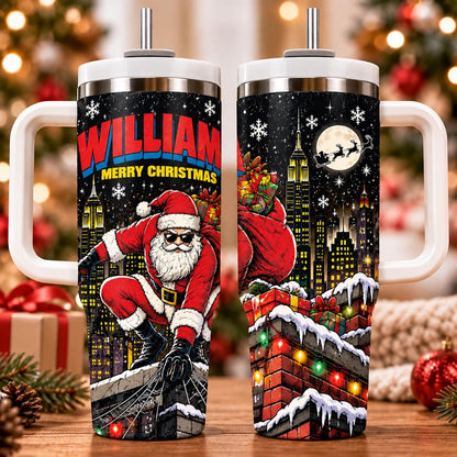 Personalized Santa Tumbler 40oz, Custom Name Christmas Tumbler, Santa Claus Rooftop Cup, Merry Christmas Gift For Family