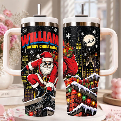 Personalized Santa Tumbler 40oz, Custom Name Christmas Tumbler, Santa Claus Rooftop Cup, Merry Christmas Gift For Family