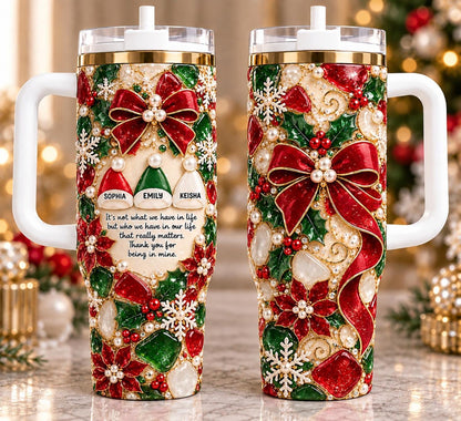 Christmas Tumbler 40oz With Handle, Personalized Christmas Cup, Custom Name Holiday Tumbler, Merry Christmas Travel Cup