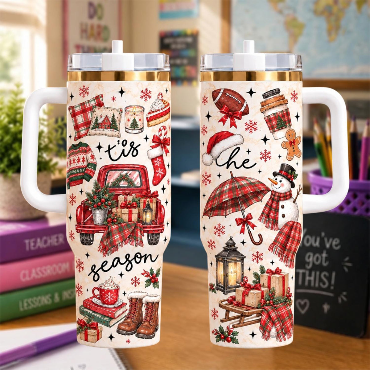 Personalized Tis The Season Christmas Tumbler 40oz, Plaid Holiday Tumbler, Winter Travel Cup, Christmas Gift For Her
